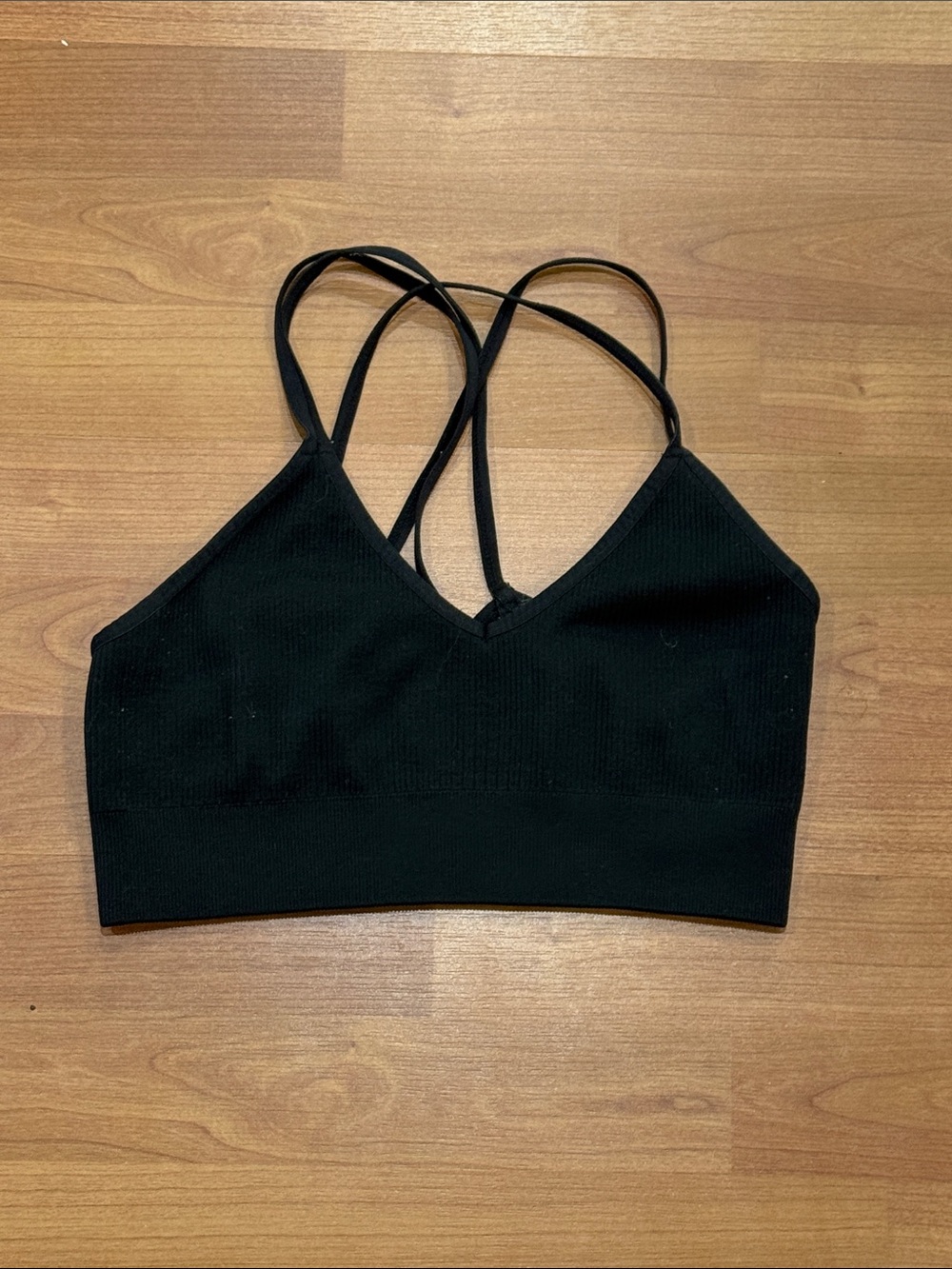 aerie Black Strappy Ribbed Bralette